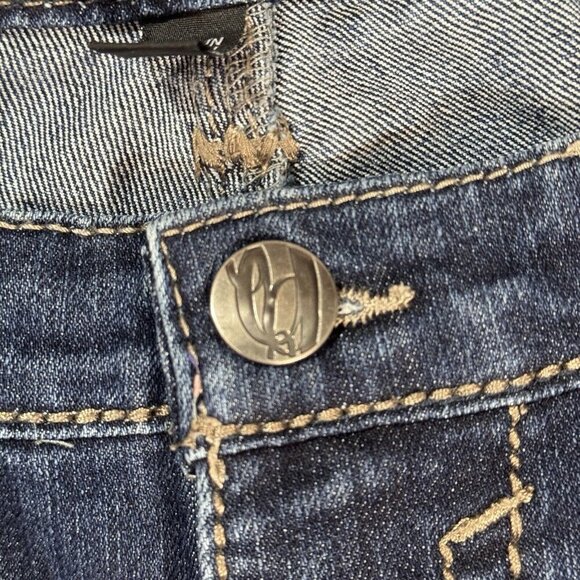 NINE WEST Jeans Missy Sz. 16 Average Dark Blue Embellished Embroidered Flared - Picture 5 of 16